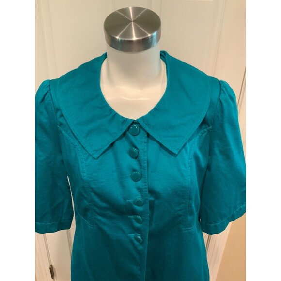 Tulle Anthropologie Teal Blue Oversized Collar Jacket, Size M - Picture 2 of 6